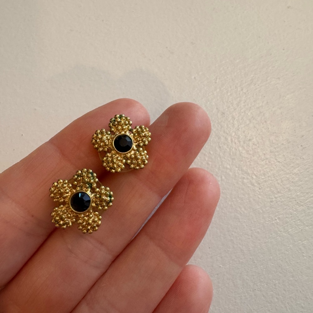Kate Spade Gold and Black Flower Post Earrings